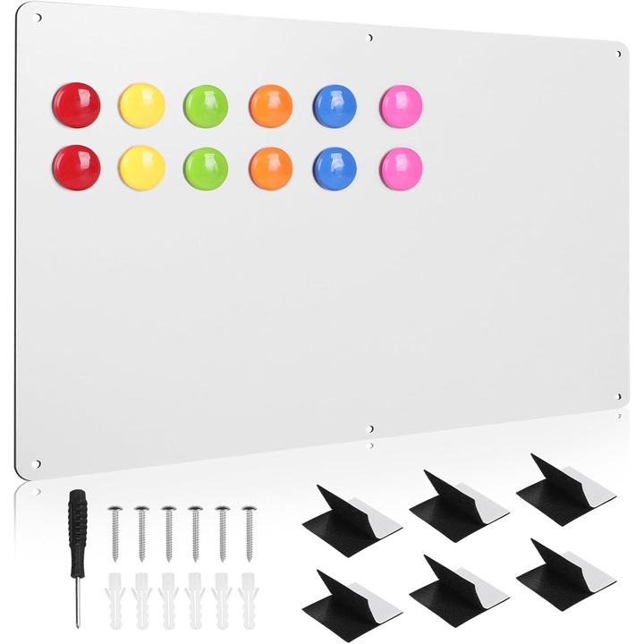 Tabla magnetica de perete, 12 magneti, 42x30cm, alb, set pentru acasa, birou sau scoala