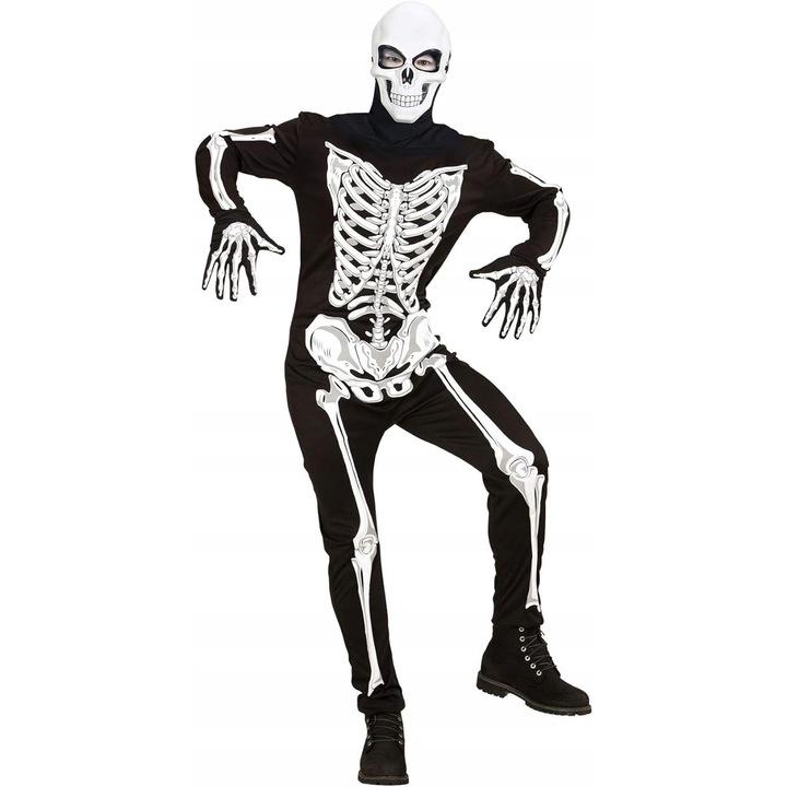 Masca pe fata Widmann, schelet, efect horror, negru-alb
