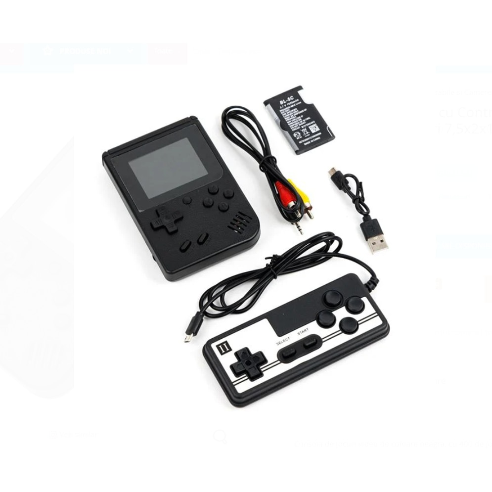 Consola Gaming Portabila ZANOX®, 400 Jocuri Incluse, Control pentru 2 Jucatori, Neagra, 7.5 x 2 x 11.5 cm