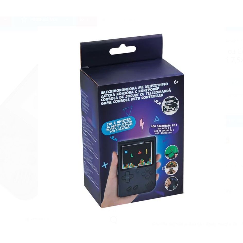 Consola Gaming Portabila ZANOX®, 400 Jocuri Incluse, Control pentru 2 Jucatori, Neagra, 7.5 x 2 x 11.5 cm