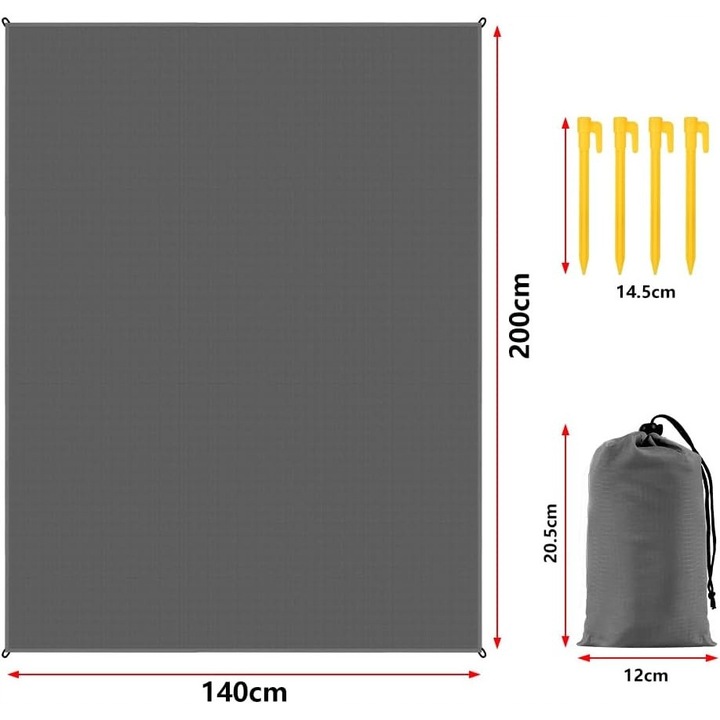 Mini patura picnic, 140x200cm, gri, material nylon, constructie pliabila