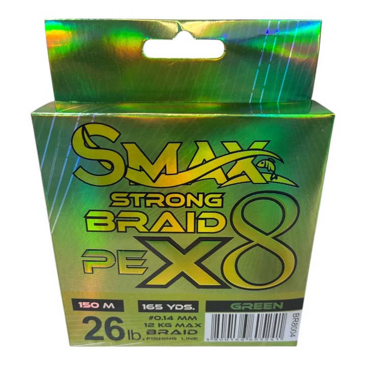 Fir textil Smax Strong Braid PE X8, 0.18mm, 16kg, 150m, verde, 8 fire, rezistenta maxima, spinning rapitori