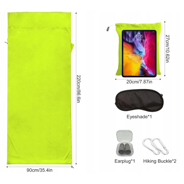 Sac de dormit mini, ultra usor, verde, 220x90cm, 220gr