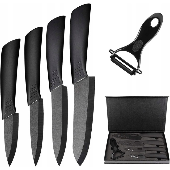 Set 4 cutite ceramice profesionale, antiderapante, ultrausoare, multicolor