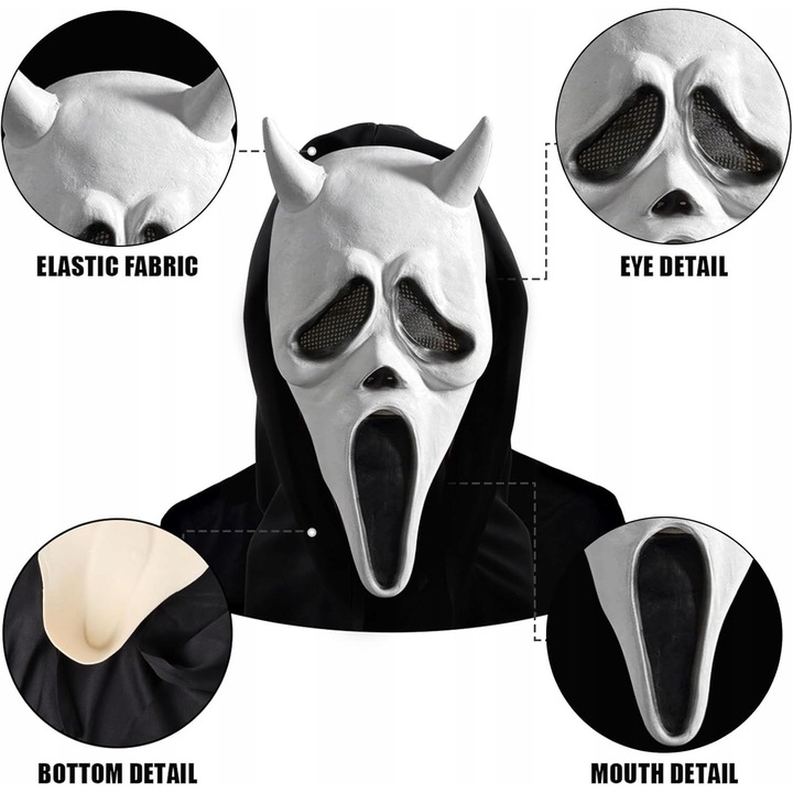 Masca de fata Ghostface, neagra, din material textil si latex