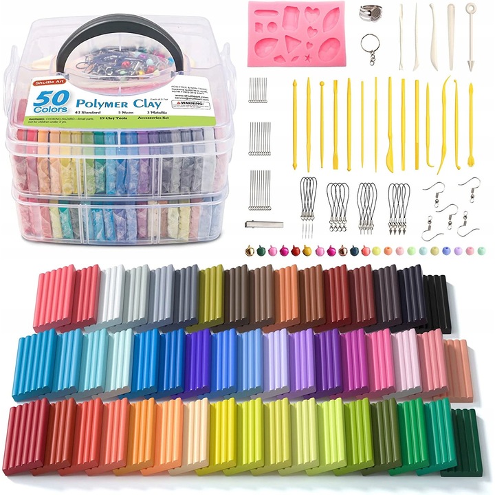 Set plastilina 50 culori 1,4kg, 19 unelte, 10 accesorii, multicolor