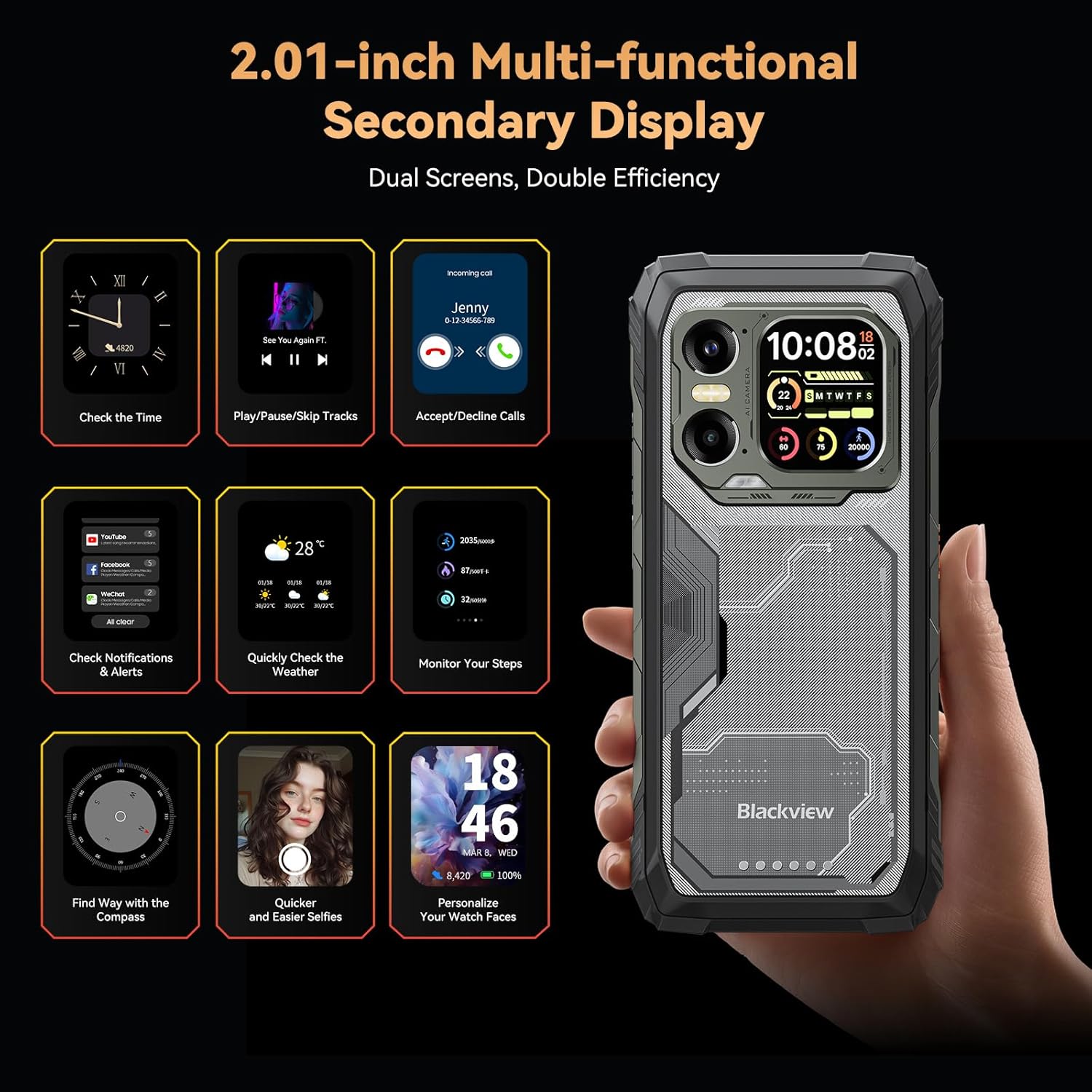 Telefon mobil Blackview Xplore 1, 5G, 20.000mAh, 256GB, Negru, 6.78"
