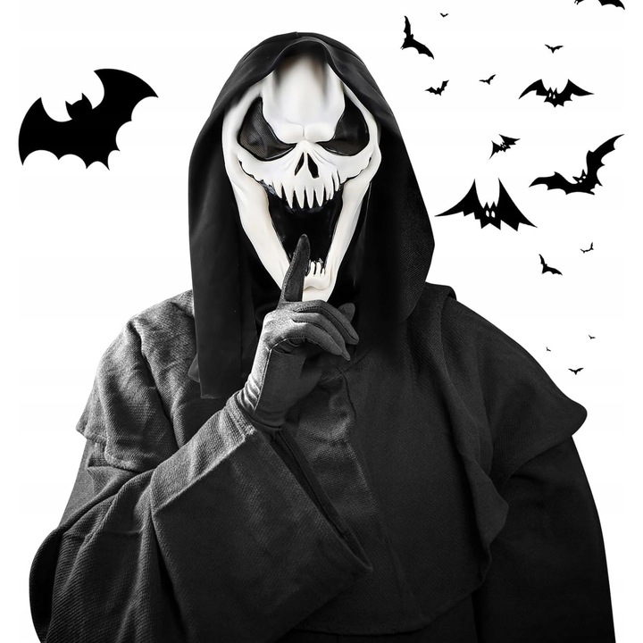 Masca Ghostface din material textil si latex, neagra, pentru carnaval