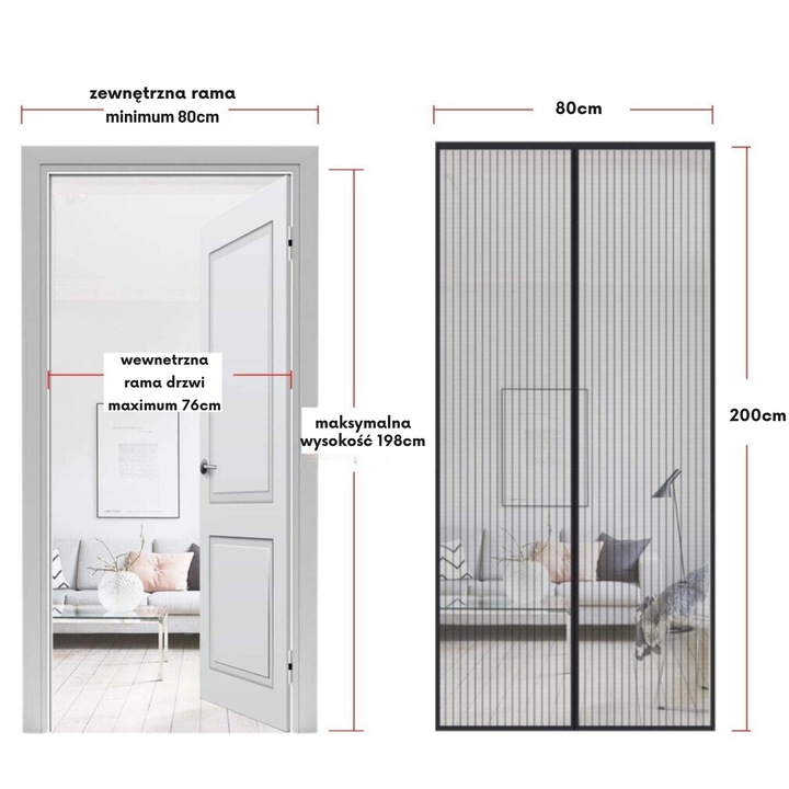 Moskitiera pentru usi, 80x200cm, multicolor, montaj usor, sistem magnetic