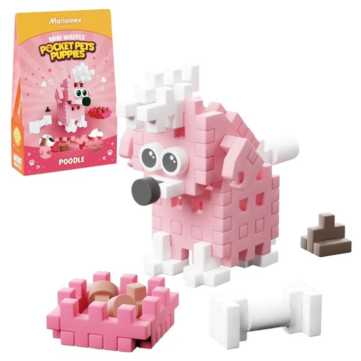 Set Figurine Blocuri Mini Waffle Pocket Pets Câini, Marioinex, Multicolor, 10 cm