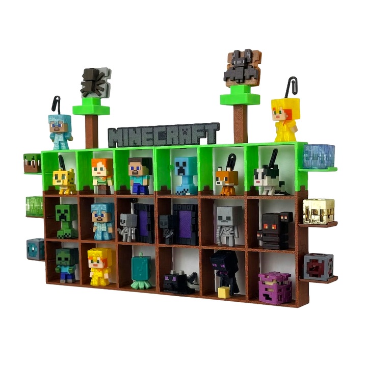 Minecraft Kinder Joy tartó állvány, műanyag, 28 figura tárolására alkalmas, téglalap alakú
