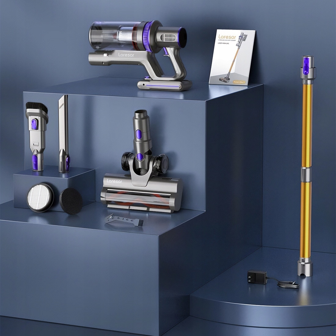 Aspirator vertical Laresar Elite 3, 450W, 1.5L, 2.2kg, cu filtru HEPA, set complet