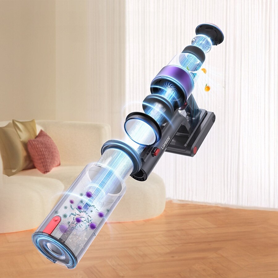 Aspirator vertical 2 in 1 Laresar Elite 8, 450W, 38 kPa, filtrare HEPA, LED, 1,5L, 2500 mAh