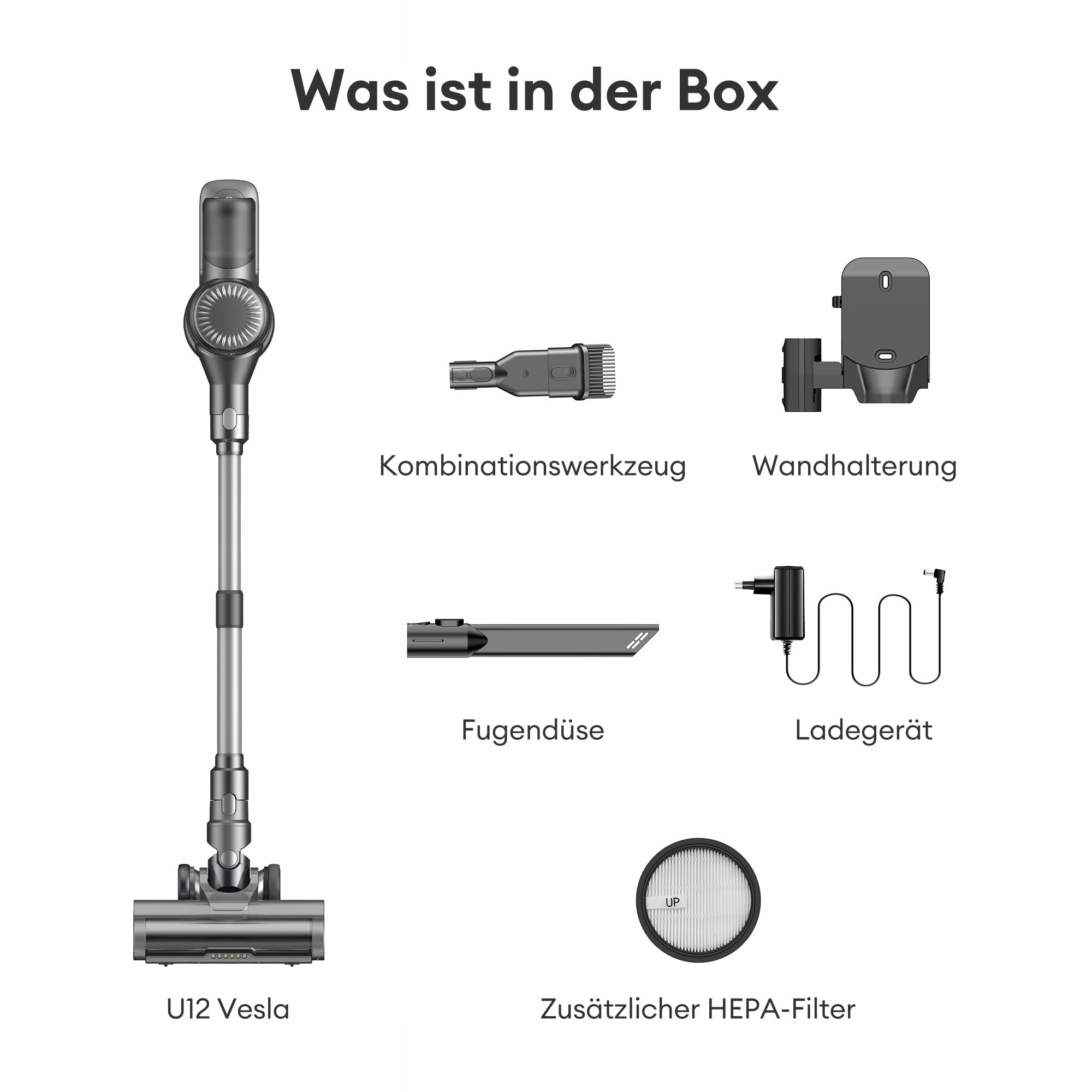 Aspirator vertical Ultenic U12 Vesla, 450W, putere de aspirare 30000Pa, gri, 12x23x35cm