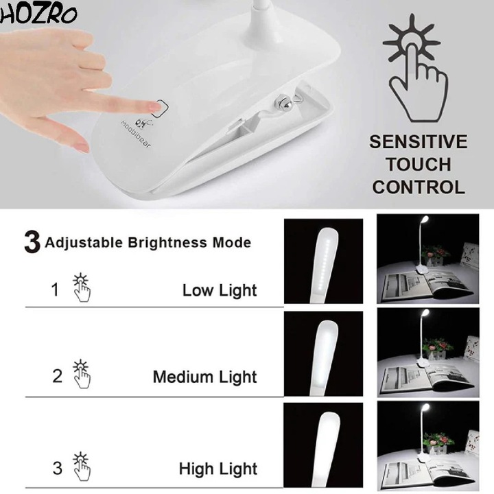 Lampa de Birou Flexibila Alba cu Cleste HOZRO, Iluminare Puternica, Design Modern si Montaj Usor