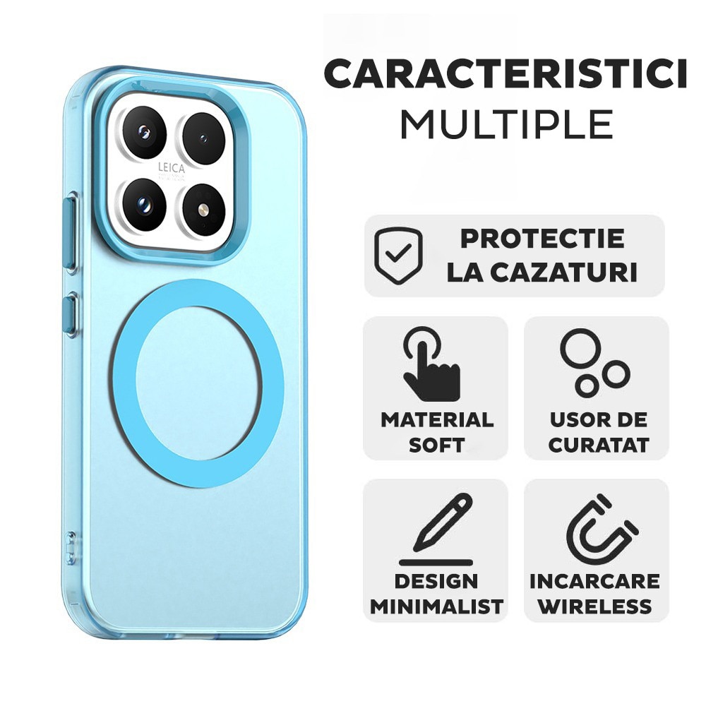 Husa pentru Xiaomi 17 DaDen® CandyCase MagSafe, Antisoc, Incarcare wireless, Butoane protejate, Albastru