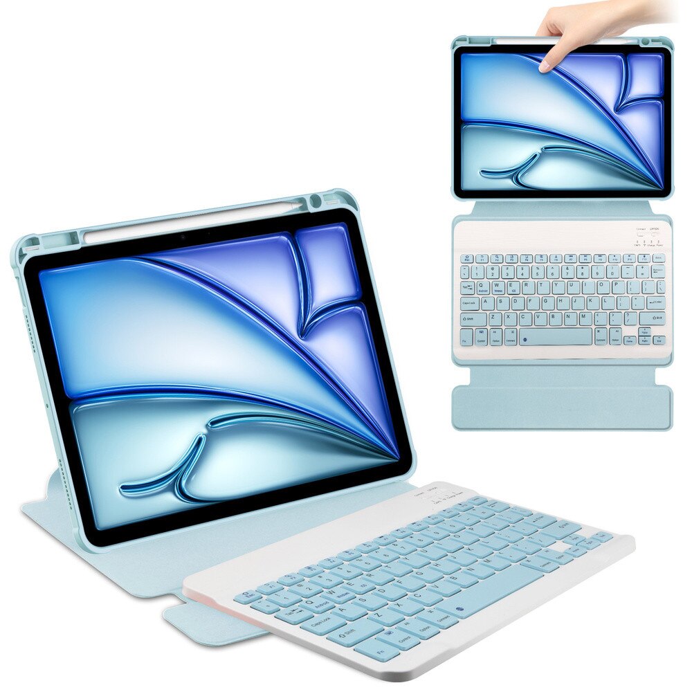 Husa tablete cu tastatura Bluetooth, 360°, compatibila cu Apple iPad 10.9" (2024, 2025), albastra, set complet