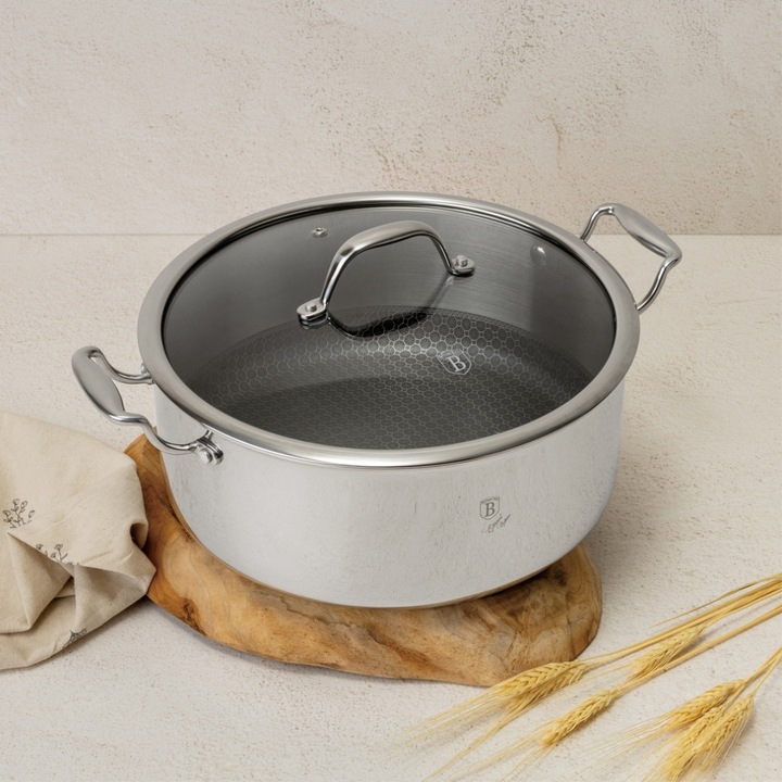 Oala cu capac 28 cm BerlingerHaus Eternal Collection, inox 18/10, antiaderent, 6,1 L, pentru cuptor pana la 300C