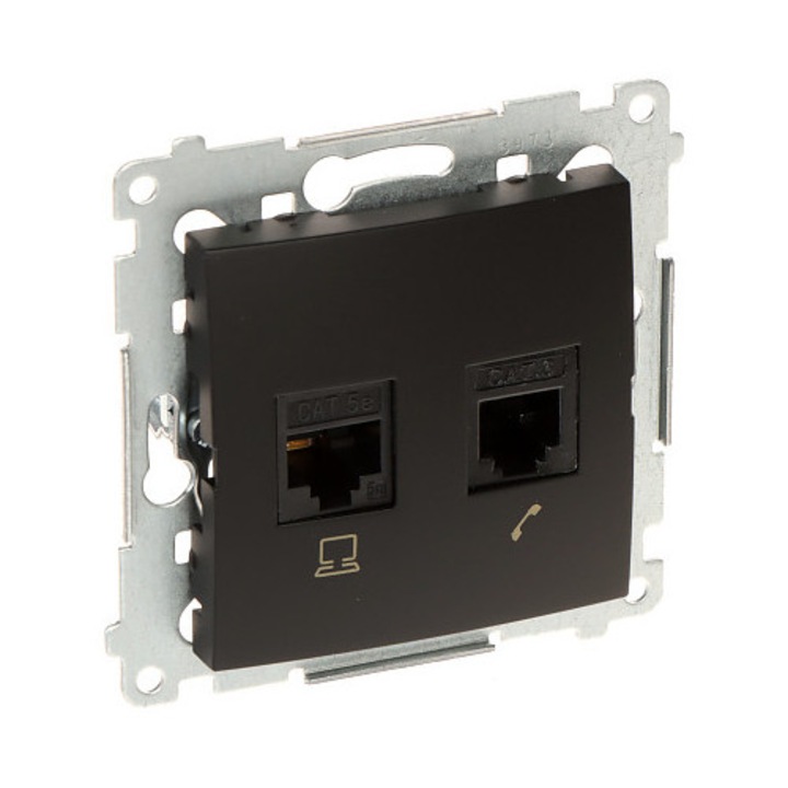 Priza Kontakt Simon, gniazdo final RJ-45 + RJ-12, 1x1, culoare negru mat