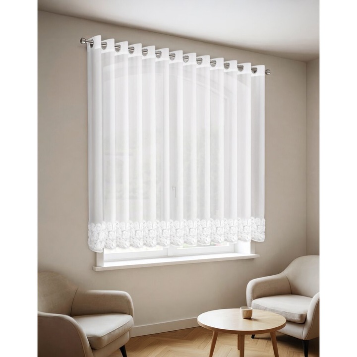 Перде ROSES 400x160см, бяло, от шифон с 3 пасами, комплект, Eurofirany