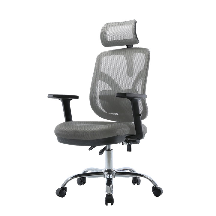 Scaun ergonomic Angel jOkasta, 69x54cm, gri, cu suport lombar si spatar reglabil