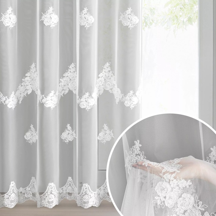 Перде ISARI, Eurofirany, 140x250см, бяло, с флорална бродерия и перли