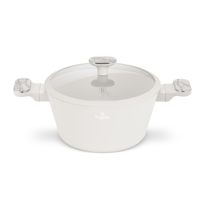 BerlingerHaus Sahara Marble 24 cm-es edény fedővel, kovácsolt alumínium, 4,3 L, márvány krémszínű