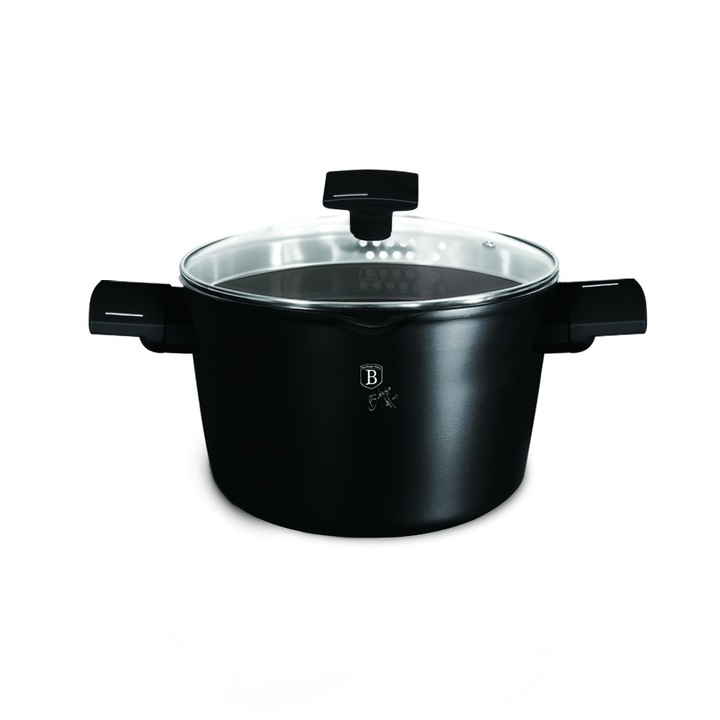 Tészta-és rizsfőző fazék, 24 cm fedéllel, 6L, Matte Black Collection, fekete/ezüst