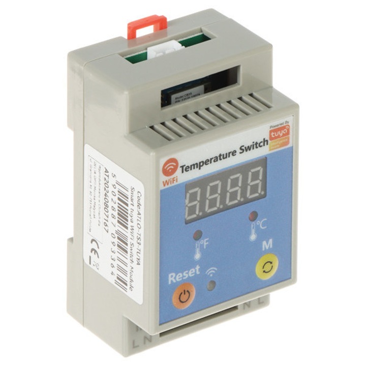 Kit Smart Home ATLO, intelligens kapcsoló hőmérsékletméréssel, Wi-Fi, 1 bemenet, 1 kimenet, 85-265V AC