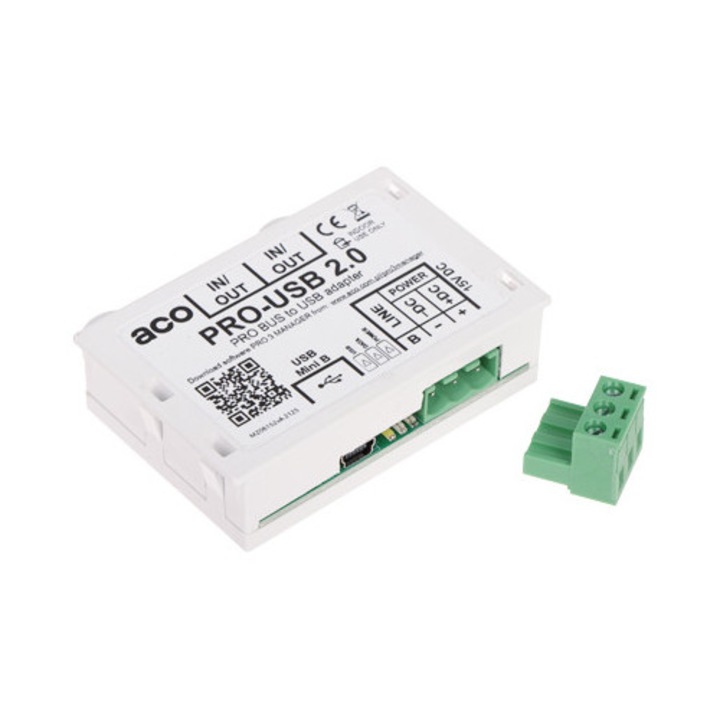 ACO PRO-USB/2.0 kaputelefon programozó interfész, 1 mini USB, 2 RJ45, Windows kompatibilis