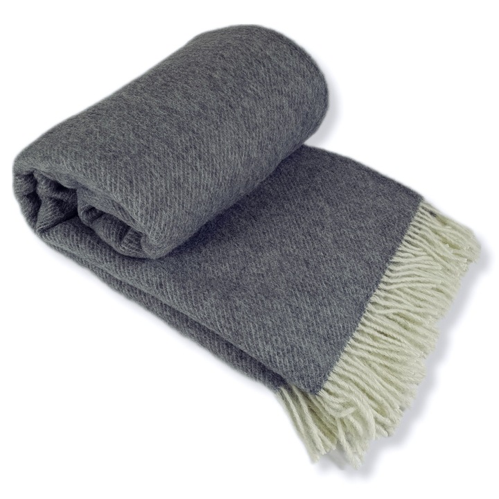 Patura din lana, 150x200cm, grafit, diagonala, produs polonez