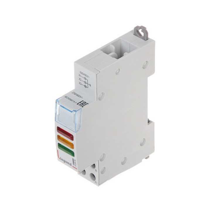 LED jelzőlámpa, Legrand, hármas, piros, sárga, zöld, DIN sínre szerelhető, 230/400V AC