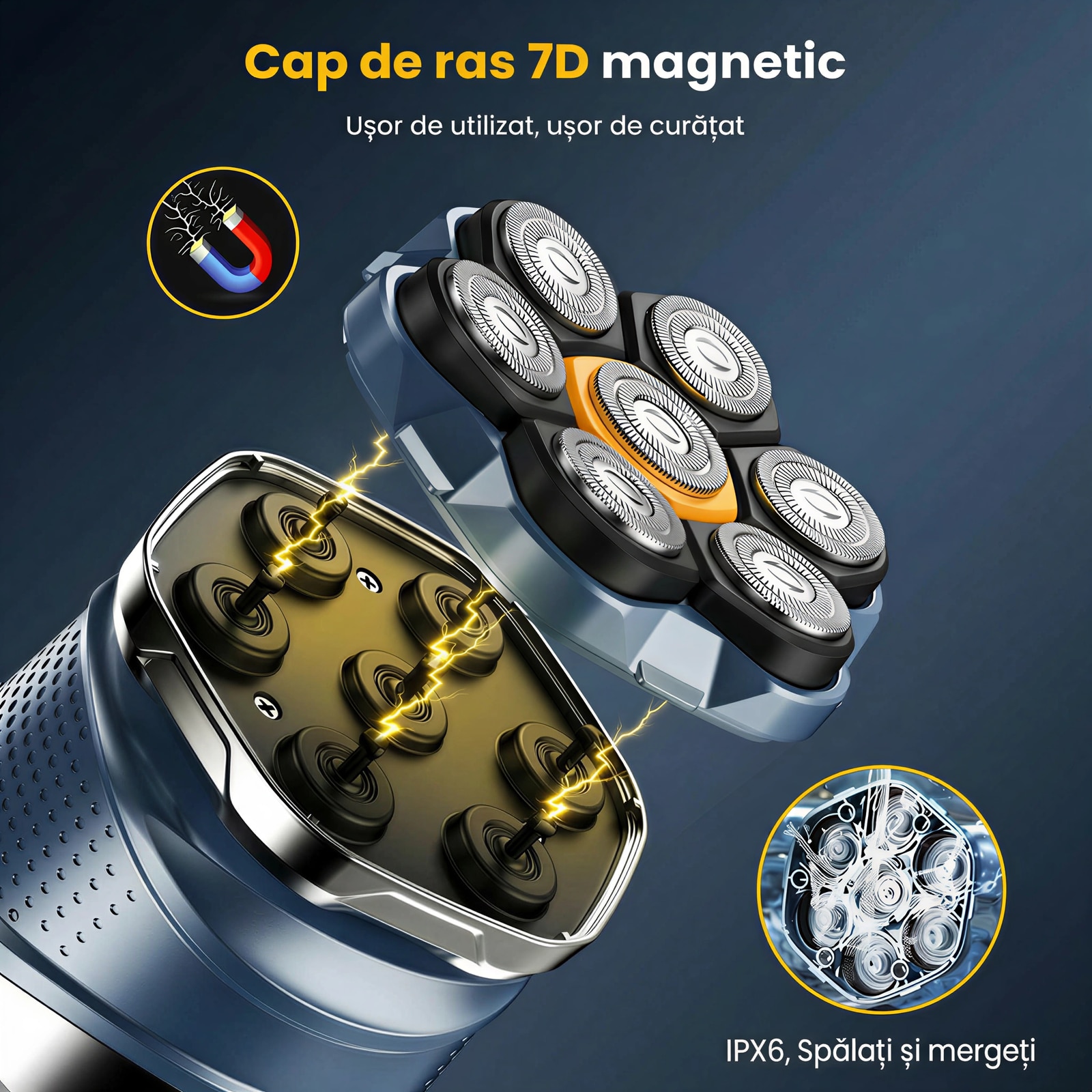 Aparat de Ras Electric 7D pentru Barbati LEVONI®, Cap Magnetic, 8500RPM ...