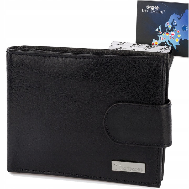 Portofel barbati din piele naturala, model P07, cu protectie RFID, albastru, dimensiuni 9,5x12x2cm, set cu cutie eleganta