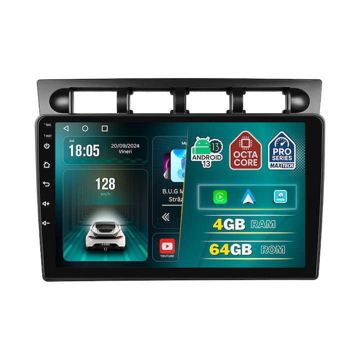 Navigatie Kia Picanto I (2007-2011) facelift dedicata, MaxTech® PRO SERIES, 4 GB Ram 64 GB Rom OctaCore, Carplay & Android auto, Ecran 9 ” HD Touch, GPS, Wifi, Bluetooth, Radio, USB, EQ