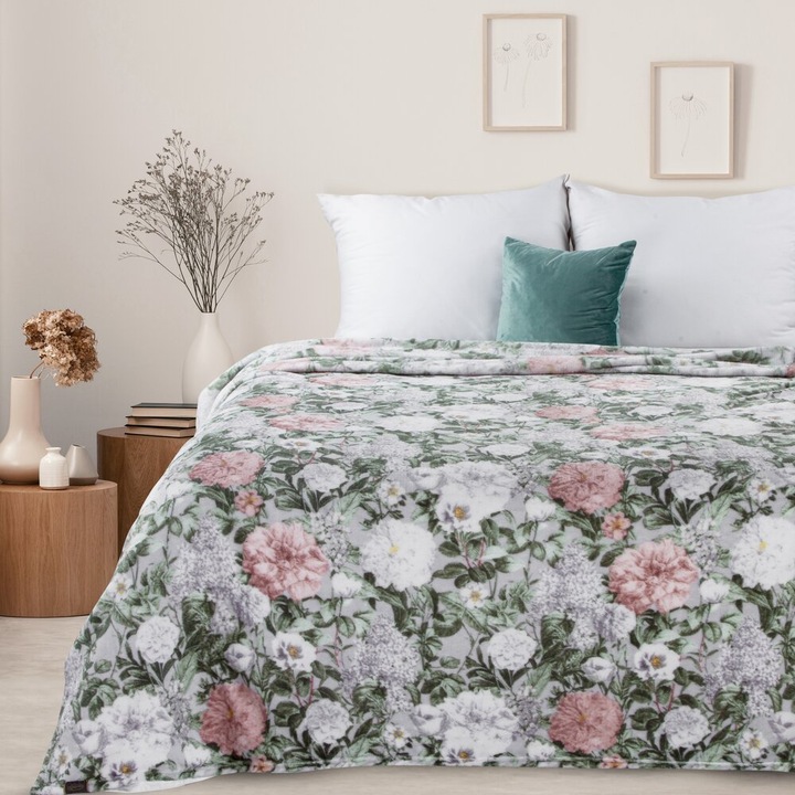 Patura IDA set 150x200 Eurofirany, florala, verde si roz