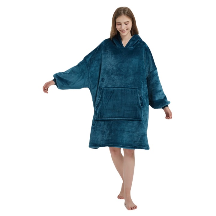 Kocobluza cu capucio, Spod Igly i Nitki, ciemnoturkusie, 100x60cm, 100% mikrofibra