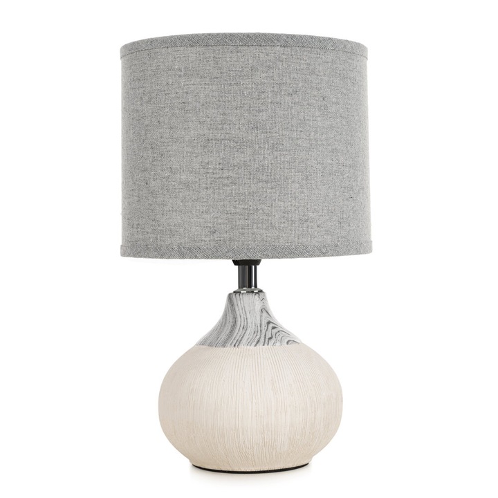 Lampa decorativa AMIRI, Eurofirany, ceramica, 28cm diametru, 44cm inaltime, crem si gri, abajur textil