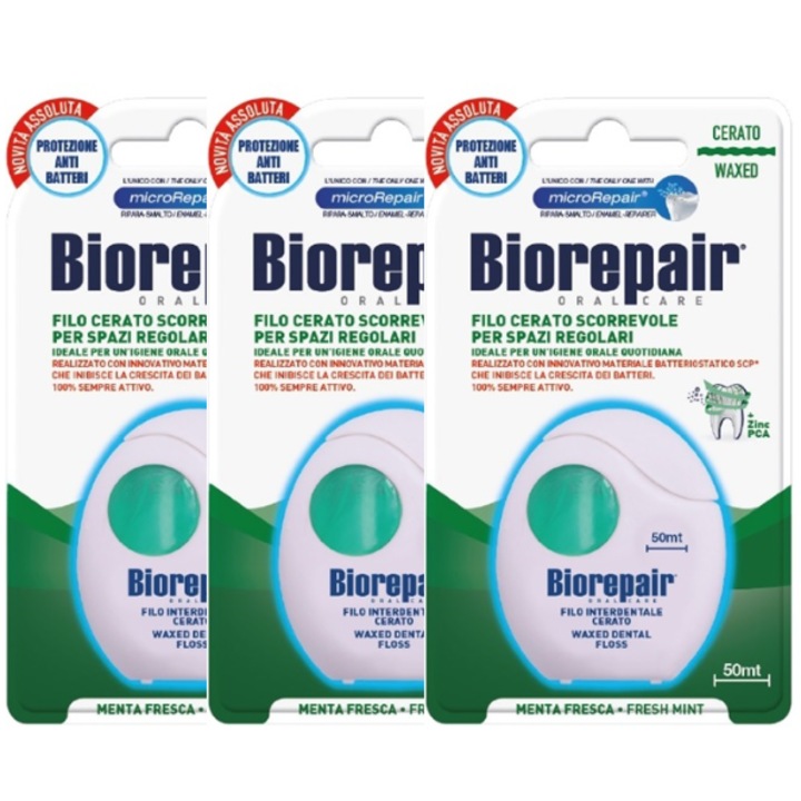 Set, Ata dentara Biorepair cerata, aroma menta, 3 buc, 50 m, microRepair, curatare eficienta, protectie smalt