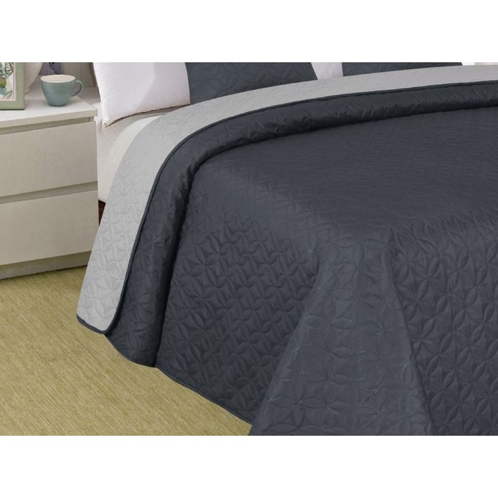 Кувертюра Euromat VIGO II, тъмно сиво, сребро, геометрични цветя, 220x240 см