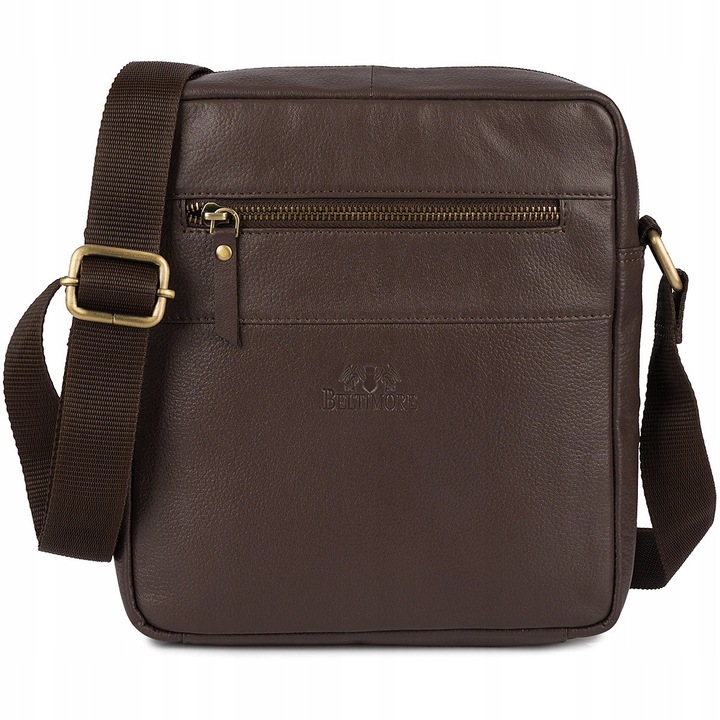 Férfi táska valódi bőrből, N17 modell, barna színű, kis méretű, A5-ös formátumú, 2 külső és 2 belső zsebbel.