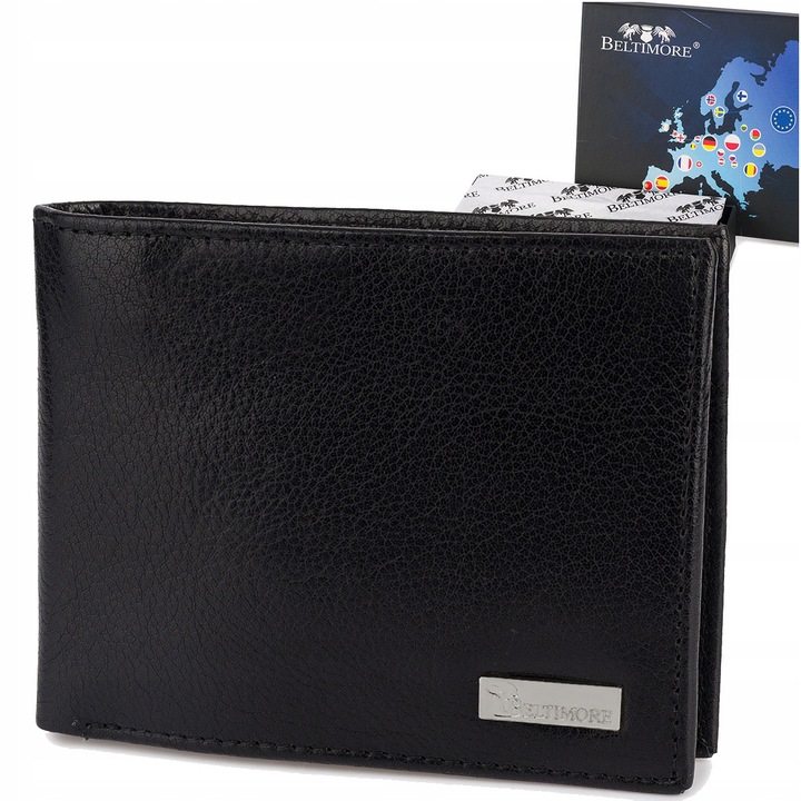 Portofel barbati din piele naturala, model P09, negru, cu protectie RFID, dimensiuni 9,5x12,5x2,6cm, set cu cutie eleganta