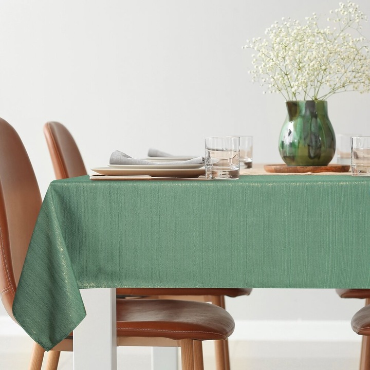 Obrus GLAMO set 140x300cm verde butelka cu stralucire aurie