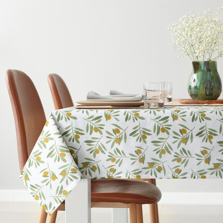 Obrus decorativ ERIN, Eurofirany, plamoodporny, alb-verde, 140x220cm