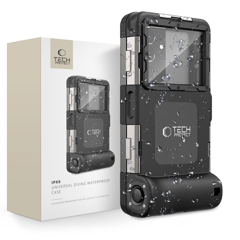 Husa waterproof universala TECH-PROTECT Diving Case pentru dispozitive 6.7 inch, IPX8, Negru