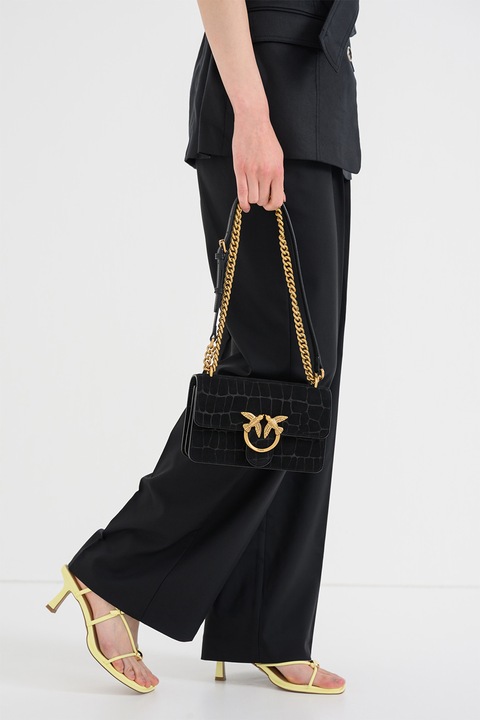 Pinko, Geanta crossbody de piele nabuc Love One, Negru