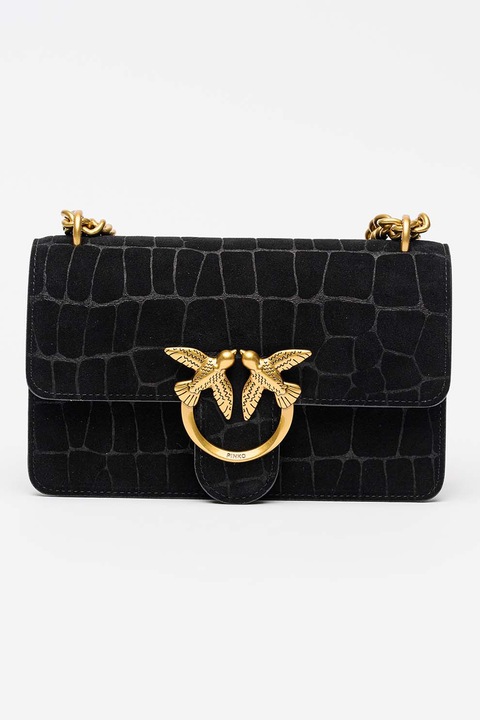 Pinko, Geanta crossbody de piele nabuc Love One, Negru