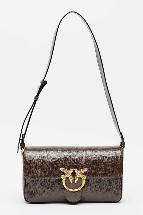 Pinko, Geanta crossbody de piele Love One, Maro inchis