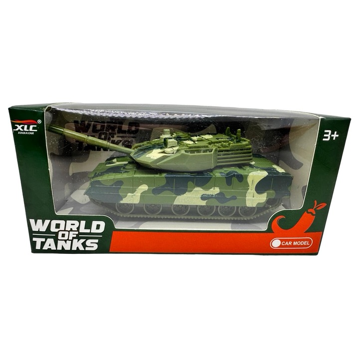 Katonai tank makett, terepszínű, műanyag, működő kerekekkel