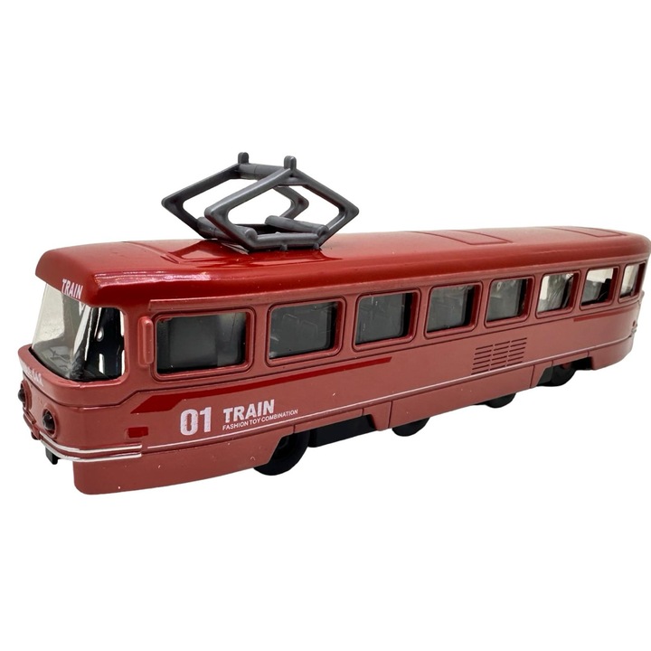 20 cm-es barna fém öntöttvas játék villamos modell nyitható ajtókkal